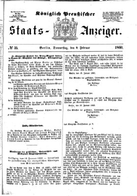 Königlich Preußischer Staats-Anzeiger (Allgemeine preußische Staats-Zeitung) Donnerstag 9. Februar 1860
