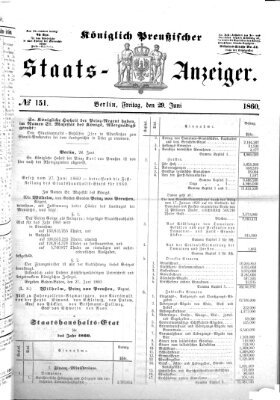 Königlich Preußischer Staats-Anzeiger (Allgemeine preußische Staats-Zeitung) Freitag 29. Juni 1860