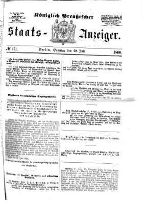 Königlich Preußischer Staats-Anzeiger (Allgemeine preußische Staats-Zeitung) Sonntag 22. Juli 1860