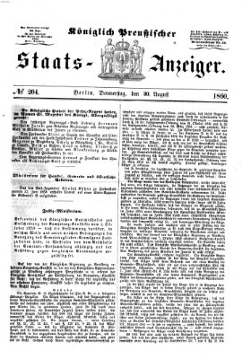Königlich Preußischer Staats-Anzeiger (Allgemeine preußische Staats-Zeitung) Donnerstag 30. August 1860