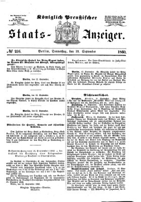 Königlich Preußischer Staats-Anzeiger (Allgemeine preußische Staats-Zeitung) Donnerstag 13. September 1860