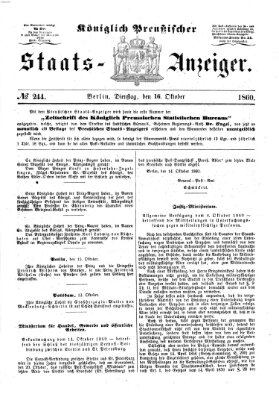 Königlich Preußischer Staats-Anzeiger (Allgemeine preußische Staats-Zeitung) Dienstag 16. Oktober 1860