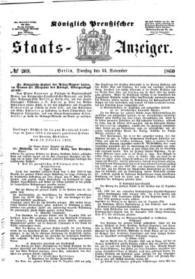 Königlich Preußischer Staats-Anzeiger (Allgemeine preußische Staats-Zeitung) Dienstag 13. November 1860