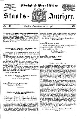 Königlich Preußischer Staats-Anzeiger (Allgemeine preußische Staats-Zeitung) Samstag 13. Juli 1861