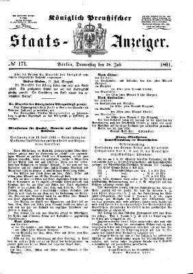 Königlich Preußischer Staats-Anzeiger (Allgemeine preußische Staats-Zeitung) Donnerstag 18. Juli 1861