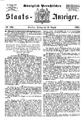 Königlich Preußischer Staats-Anzeiger (Allgemeine preußische Staats-Zeitung) Freitag 16. August 1861