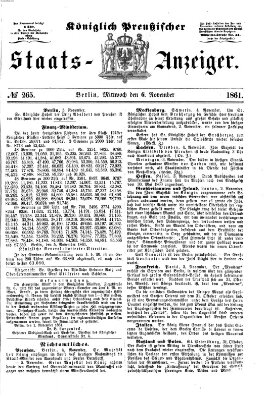 Königlich Preußischer Staats-Anzeiger (Allgemeine preußische Staats-Zeitung) Mittwoch 6. November 1861