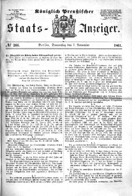 Königlich Preußischer Staats-Anzeiger (Allgemeine preußische Staats-Zeitung) Donnerstag 7. November 1861
