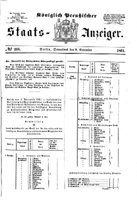 Königlich Preußischer Staats-Anzeiger (Allgemeine preußische Staats-Zeitung) Samstag 9. November 1861