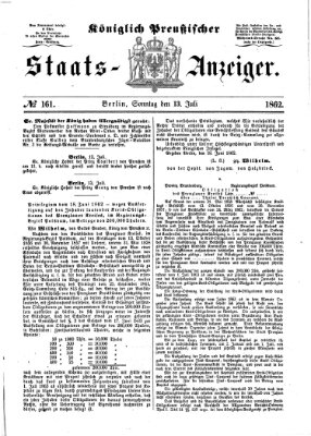 Königlich Preußischer Staats-Anzeiger (Allgemeine preußische Staats-Zeitung) Sonntag 13. Juli 1862