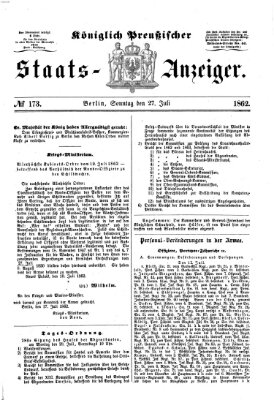 Königlich Preußischer Staats-Anzeiger (Allgemeine preußische Staats-Zeitung) Sonntag 27. Juli 1862