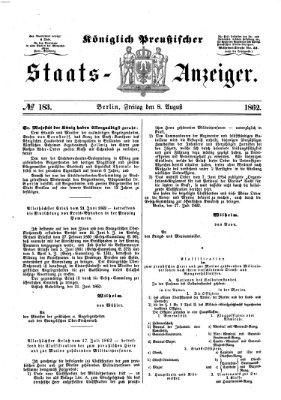 Königlich Preußischer Staats-Anzeiger (Allgemeine preußische Staats-Zeitung) Freitag 8. August 1862