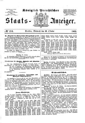 Königlich Preußischer Staats-Anzeiger (Allgemeine preußische Staats-Zeitung) Mittwoch 29. Oktober 1862