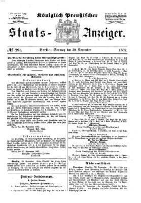 Königlich Preußischer Staats-Anzeiger (Allgemeine preußische Staats-Zeitung) Sonntag 30. November 1862