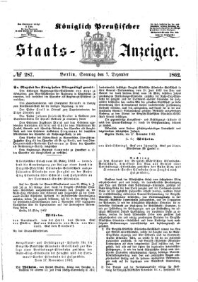 Königlich Preußischer Staats-Anzeiger (Allgemeine preußische Staats-Zeitung) Sonntag 7. Dezember 1862