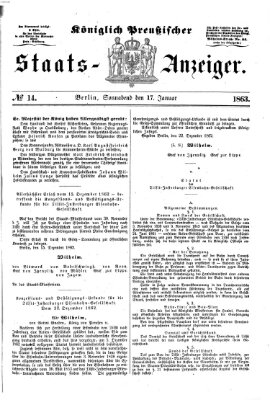 Königlich Preußischer Staats-Anzeiger (Allgemeine preußische Staats-Zeitung) Samstag 17. Januar 1863