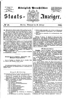 Königlich Preußischer Staats-Anzeiger (Allgemeine preußische Staats-Zeitung) Mittwoch 25. Februar 1863