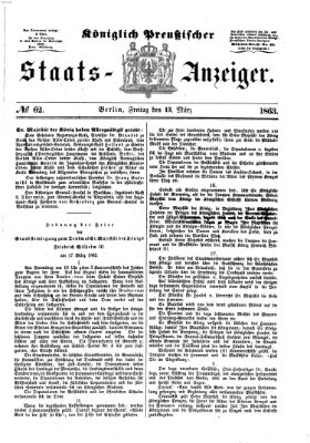 Königlich Preußischer Staats-Anzeiger (Allgemeine preußische Staats-Zeitung) Freitag 13. März 1863