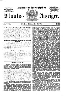 Königlich Preußischer Staats-Anzeiger (Allgemeine preußische Staats-Zeitung) Mittwoch 13. Mai 1863
