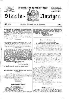 Königlich Preußischer Staats-Anzeiger (Allgemeine preußische Staats-Zeitung) Mittwoch 18. November 1863