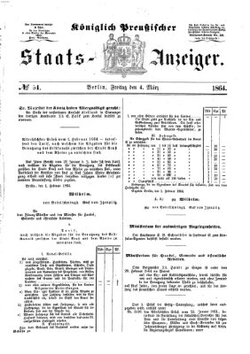 Königlich Preußischer Staats-Anzeiger (Allgemeine preußische Staats-Zeitung) Freitag 4. März 1864