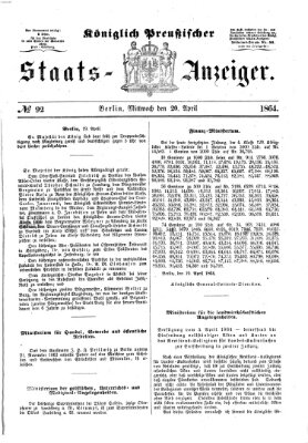 Königlich Preußischer Staats-Anzeiger (Allgemeine preußische Staats-Zeitung) Mittwoch 20. April 1864