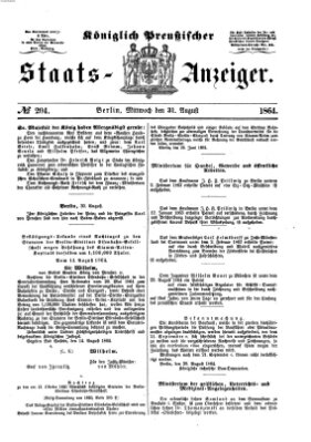 Königlich Preußischer Staats-Anzeiger (Allgemeine preußische Staats-Zeitung) Mittwoch 31. August 1864