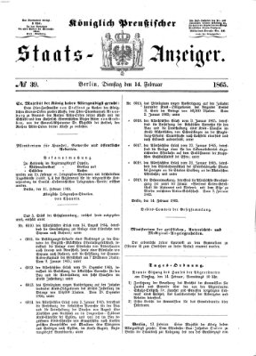 Königlich Preußischer Staats-Anzeiger (Allgemeine preußische Staats-Zeitung) Dienstag 14. Februar 1865