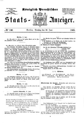 Königlich Preußischer Staats-Anzeiger (Allgemeine preußische Staats-Zeitung) Dienstag 13. Juni 1865