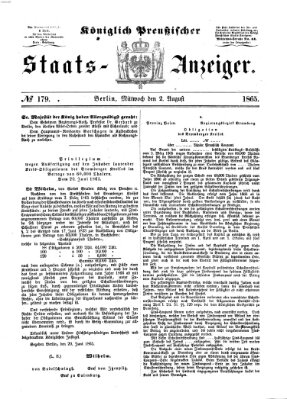 Königlich Preußischer Staats-Anzeiger (Allgemeine preußische Staats-Zeitung) Mittwoch 2. August 1865