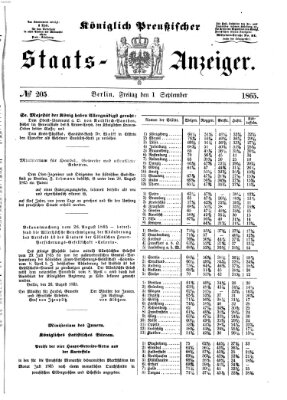Königlich Preußischer Staats-Anzeiger (Allgemeine preußische Staats-Zeitung) Freitag 1. September 1865