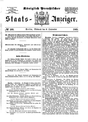 Königlich Preußischer Staats-Anzeiger (Allgemeine preußische Staats-Zeitung) Mittwoch 6. September 1865