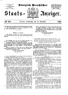 Königlich Preußischer Staats-Anzeiger (Allgemeine preußische Staats-Zeitung) Donnerstag 14. Dezember 1865