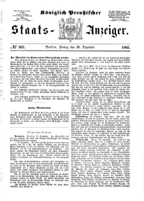 Königlich Preußischer Staats-Anzeiger (Allgemeine preußische Staats-Zeitung) Freitag 29. Dezember 1865