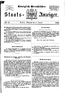 Königlich Preußischer Staats-Anzeiger (Allgemeine preußische Staats-Zeitung) Mittwoch 17. Januar 1866