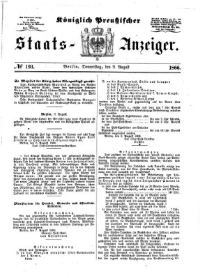 Königlich Preußischer Staats-Anzeiger (Allgemeine preußische Staats-Zeitung) Donnerstag 9. August 1866