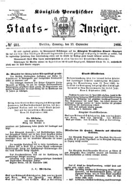 Königlich Preußischer Staats-Anzeiger (Allgemeine preußische Staats-Zeitung) Sonntag 23. September 1866