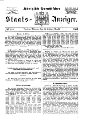Königlich Preußischer Staats-Anzeiger (Allgemeine preußische Staats-Zeitung) Mittwoch 24. Oktober 1866
