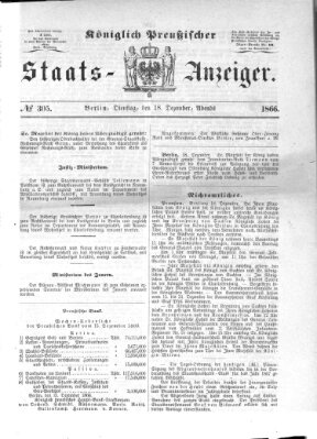 Königlich Preußischer Staats-Anzeiger (Allgemeine preußische Staats-Zeitung) Dienstag 18. Dezember 1866