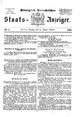 Königlich Preußischer Staats-Anzeiger (Allgemeine preußische Staats-Zeitung) Dienstag 14. Januar 1868