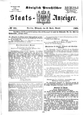 Königlich Preußischer Staats-Anzeiger (Allgemeine preußische Staats-Zeitung) Mittwoch 29. April 1868