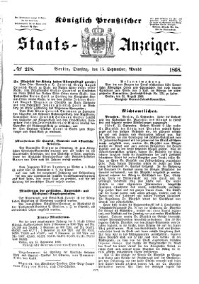 Königlich Preußischer Staats-Anzeiger (Allgemeine preußische Staats-Zeitung) Dienstag 15. September 1868