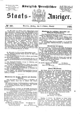Königlich Preußischer Staats-Anzeiger (Allgemeine preußische Staats-Zeitung) Freitag 9. Oktober 1868