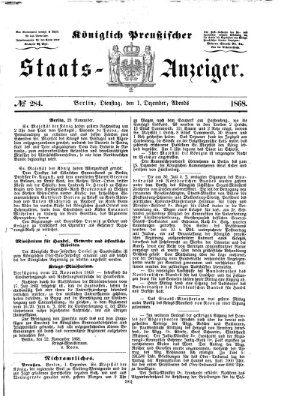 Königlich Preußischer Staats-Anzeiger (Allgemeine preußische Staats-Zeitung) Dienstag 1. Dezember 1868