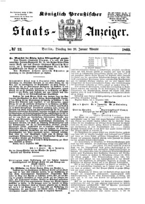 Königlich Preußischer Staats-Anzeiger (Allgemeine preußische Staats-Zeitung) Dienstag 26. Januar 1869