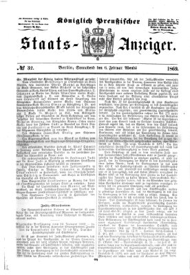 Königlich Preußischer Staats-Anzeiger (Allgemeine preußische Staats-Zeitung) Samstag 6. Februar 1869
