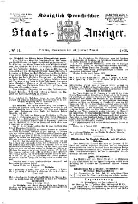 Königlich Preußischer Staats-Anzeiger (Allgemeine preußische Staats-Zeitung) Samstag 20. Februar 1869