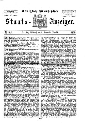 Königlich Preußischer Staats-Anzeiger (Allgemeine preußische Staats-Zeitung) Mittwoch 8. September 1869
