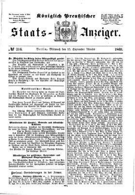 Königlich Preußischer Staats-Anzeiger (Allgemeine preußische Staats-Zeitung) Mittwoch 15. September 1869
