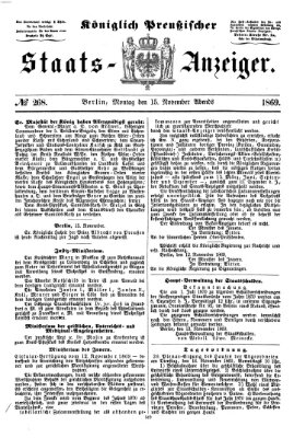 Königlich Preußischer Staats-Anzeiger (Allgemeine preußische Staats-Zeitung) Montag 15. November 1869